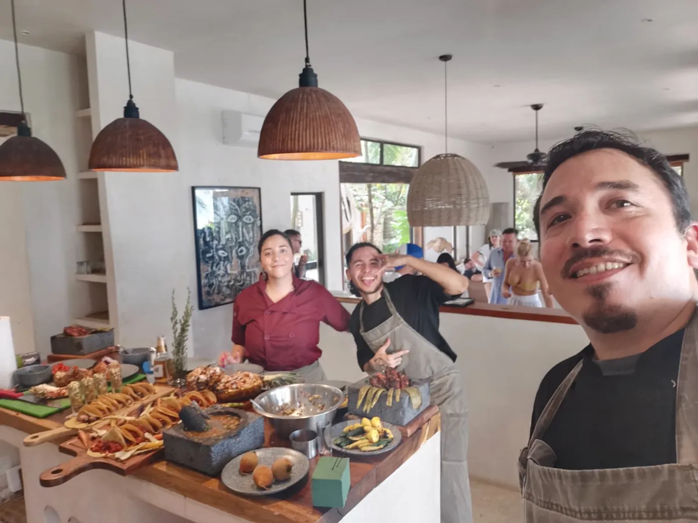 The chef and kitchen at work during a private villa service